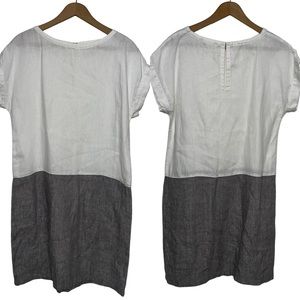 Garnet Hill Shift Dress 100% Linen White Gray Two Tone Dress Small